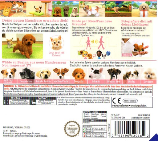 Nintendogs + Cats - Caniche Toy & Ses Nouveaux Amis - Dos