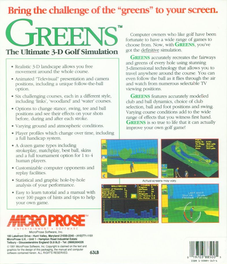 Greens - The Ultimate 3-D Golf Simulation - Dos