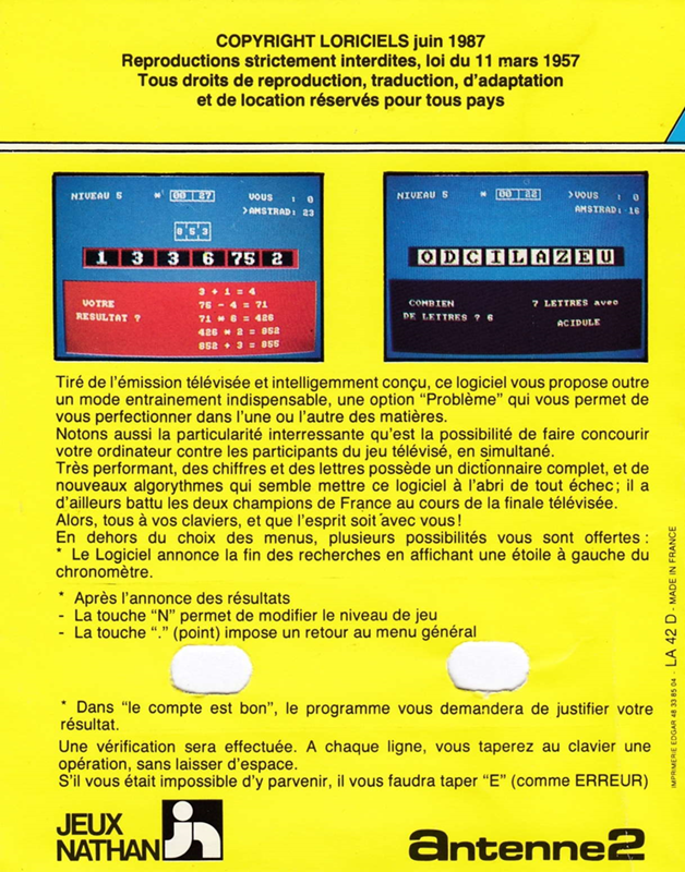 Des Chiffres et des Lettres - Dos