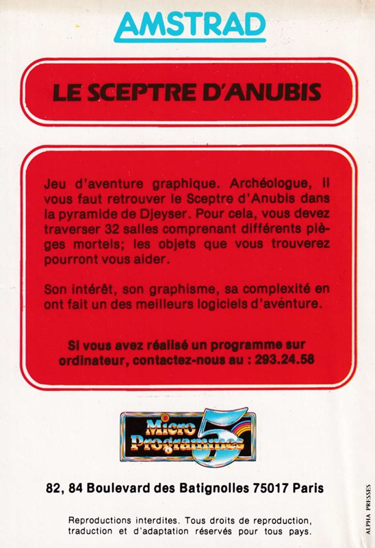 Le Sceptre d'Anubis - Dos