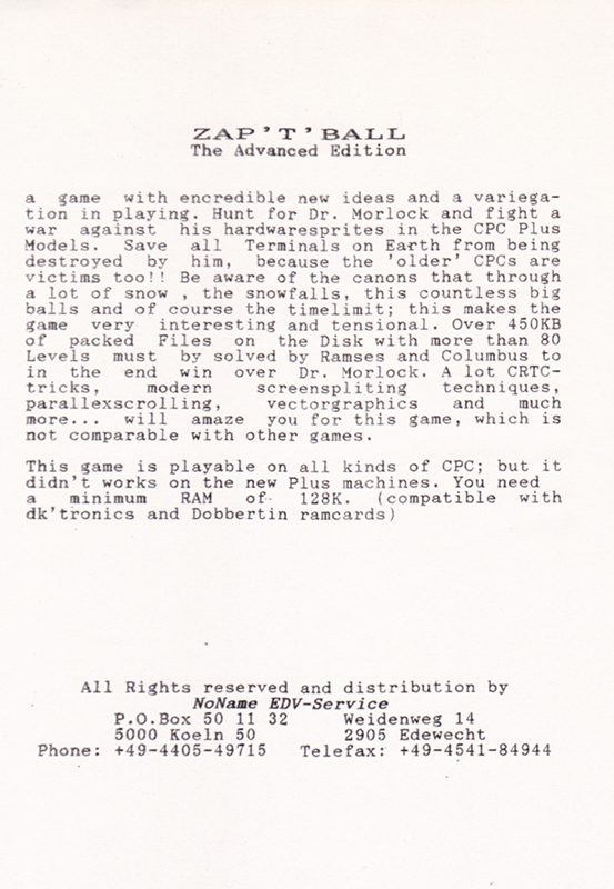 Zap't'balls - The Advanced Edition - Dos