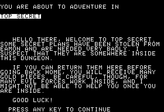 Eamon Adventure #103 - Top Secret
