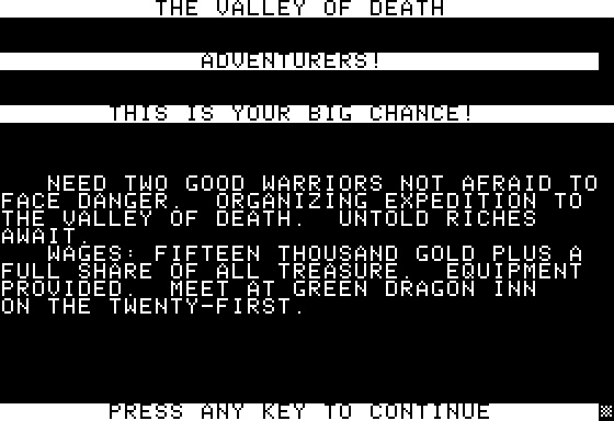 Eamon Adventure #122 - The Valley of Death