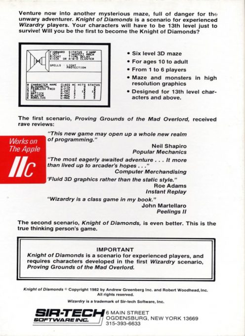 Sorcellerie II : Le Chevalier de Diamant dos