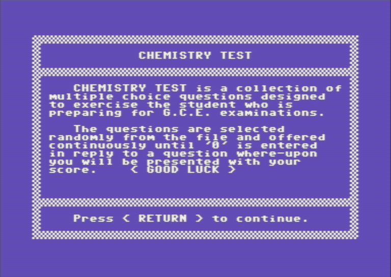 Chemistry Test : 'O' Level