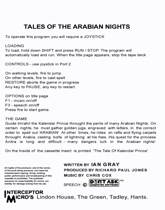 Tales Of The Arabian Nights - Dos