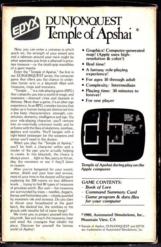 Dunjonquest : Temple of Apshai dos