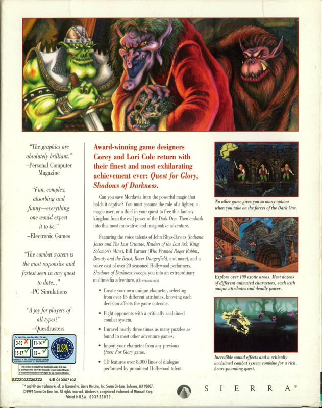 Quest for Glory : Shadows of Darkness dos