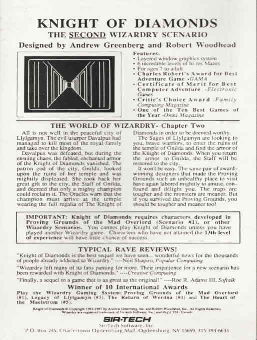 Wizardry : Knight of Diamonds - The Second Scenario dos