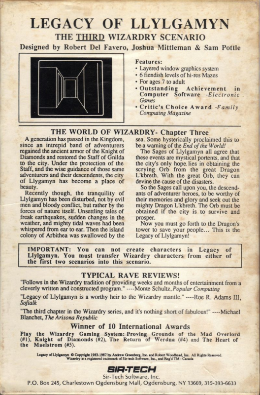 Wizardry : Legacy of Llylgamyn - The Third Scenario dos