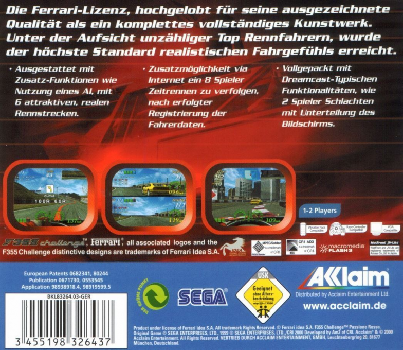 F355 Challenge : Passione Rossa - Dos