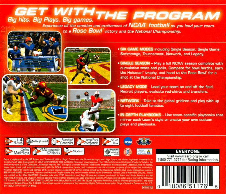 NCAA College Football 2K2 : Road to the Rose Bowl - Dos