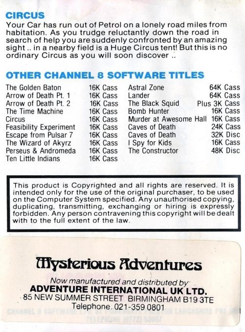 Circus (Mysterious Adventures) - Dos