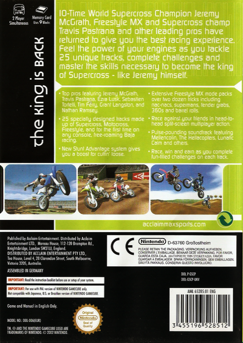 Jeremy McGrath Supercross World - Dos