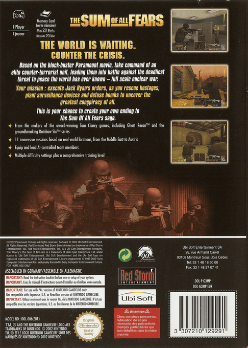 La Somme de toutes les Peurs - Dos