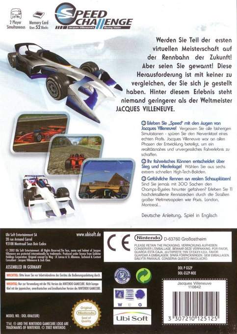 Speed Challenge - Jacques Villeneuve Racing Vision - Dos