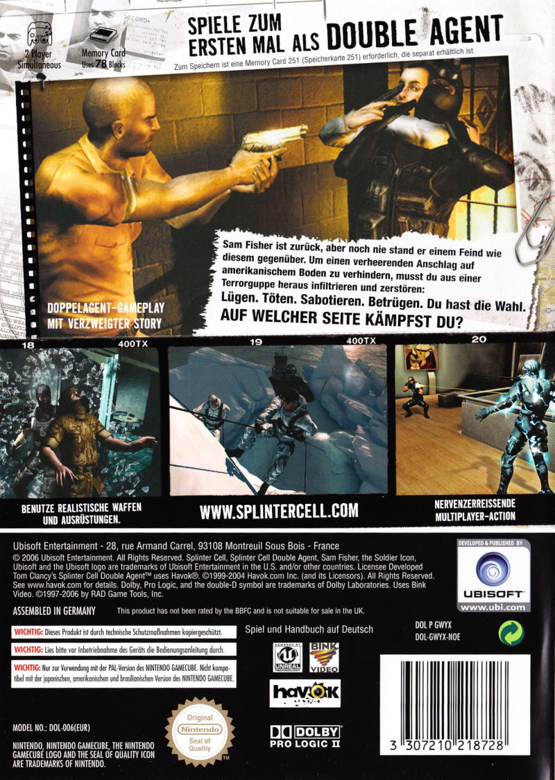 Tom Clancy's Splinter Cell : Double Agent - Dos