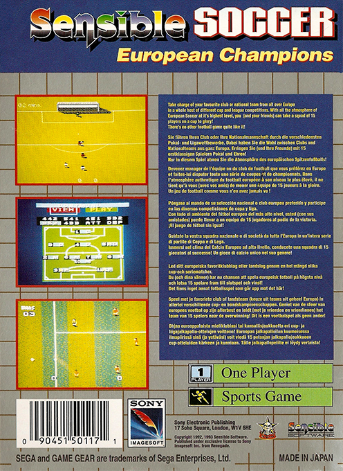 Sensible Soccer - European Champions - Dos