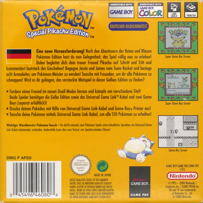 Pokémon : Version Jaune, Édition Spéciale Pikachu - Dos