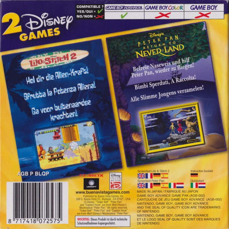 2 Disney Games - Lilo & Stitch 2 + Peter Pan - Ret - Dos