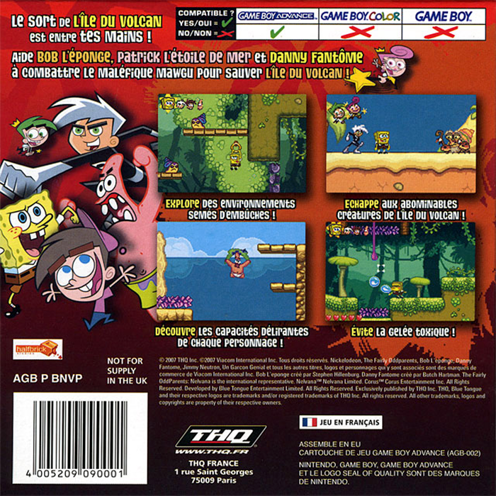 Bob l'Eponge et ses Amis : Attaque sur l'Ile du Volcan - Dos