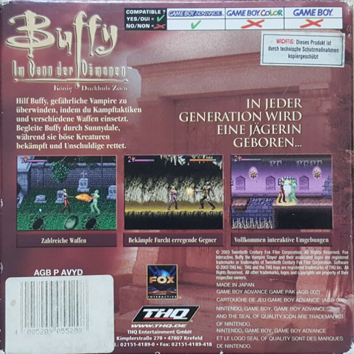 Buffy contre les Vampires : La Colère de Darkhul - Dos