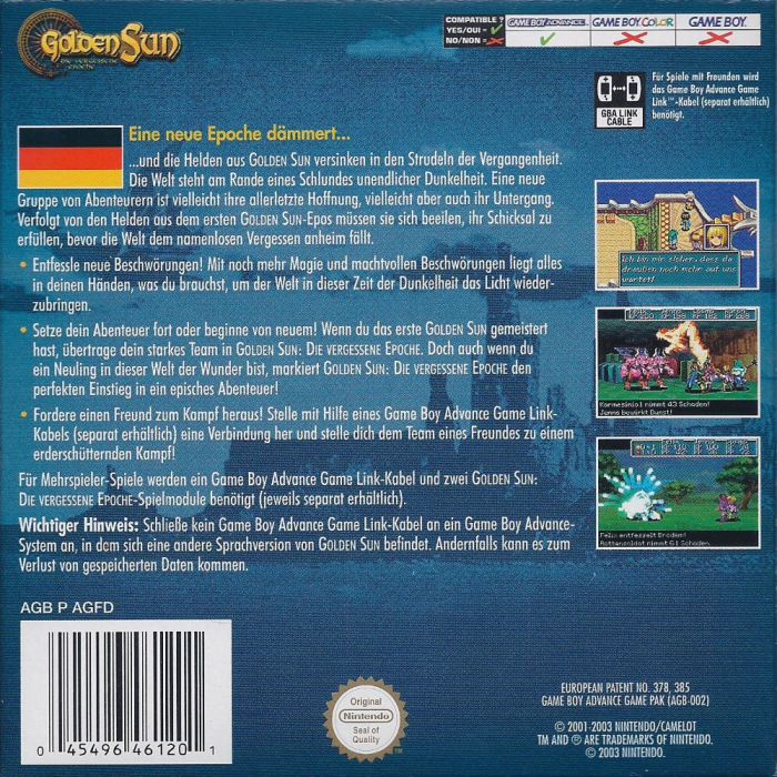 Golden Sun : L'Âge Perdu - Dos