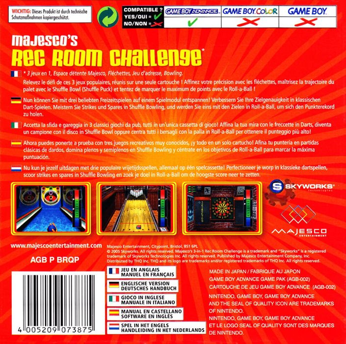 Majesco's Rec Room Challenge: Darts / Roll-a-Ball / Shuffle Bowl  dos