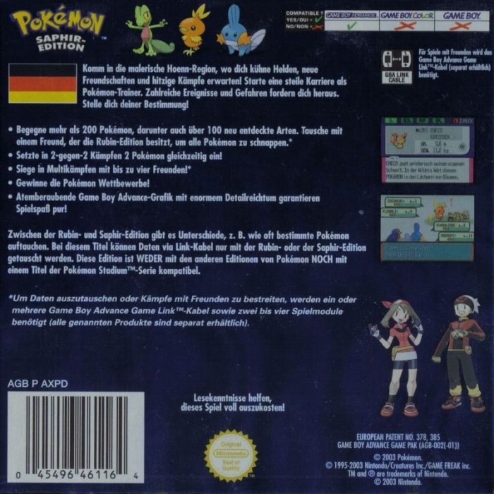Pokémon : Version Saphir dos