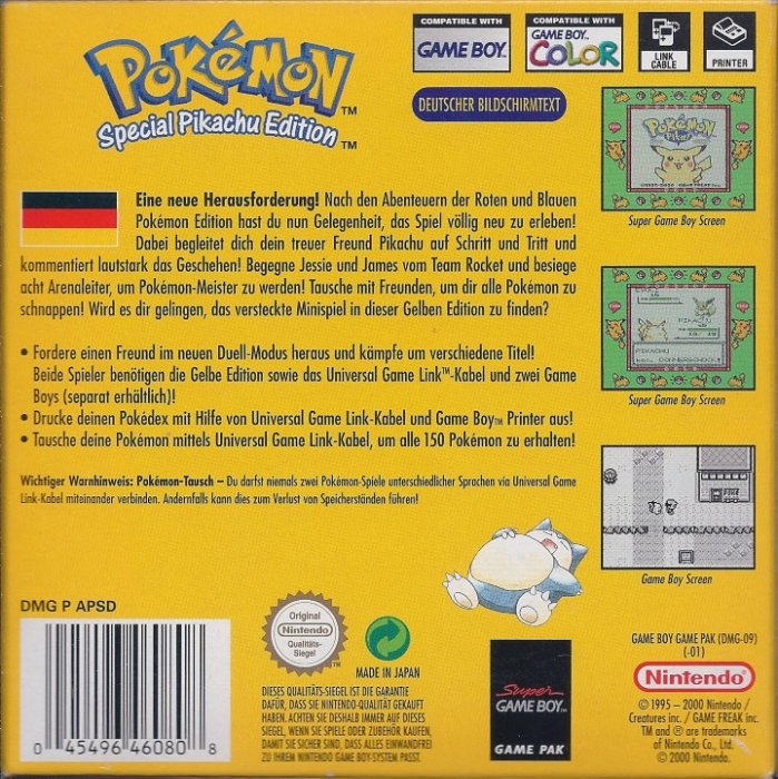 Pokémon version jaune : édition spéciale Pikachu - Dos