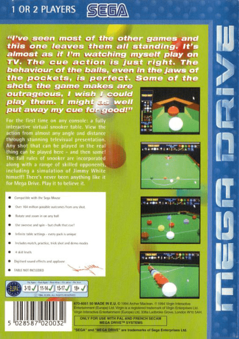 Jimmy White's Whirlwind Snooker - Dos