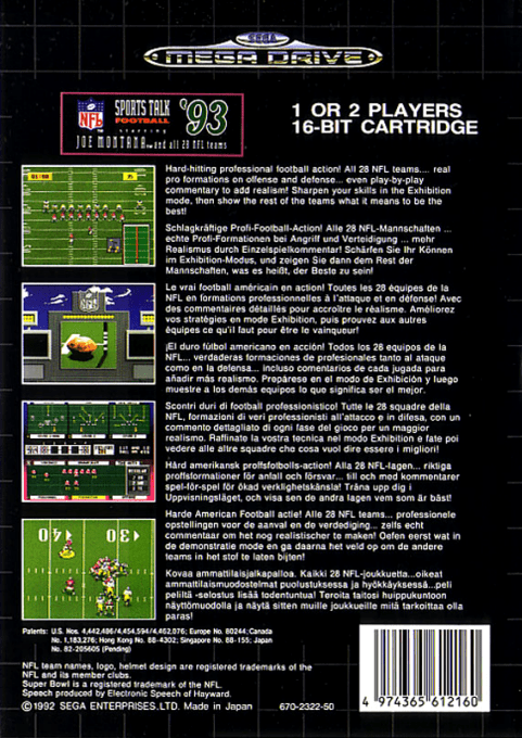 NFL Sports Talk Football '93 Starring Joe Montana - Dos