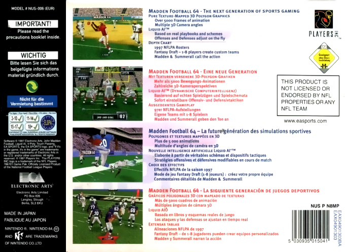 Madden Football 64 - Dos