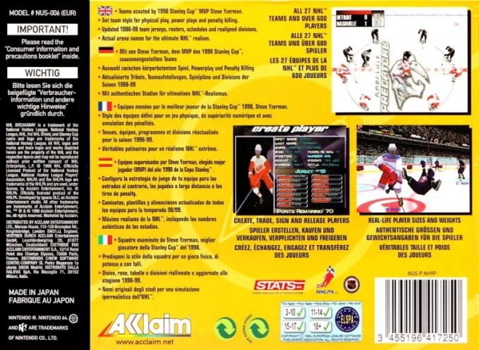 NHL Breakaway 99 dos