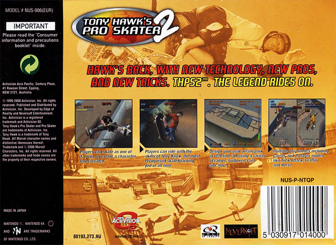 Tony Hawk's Pro Skater 2 dos