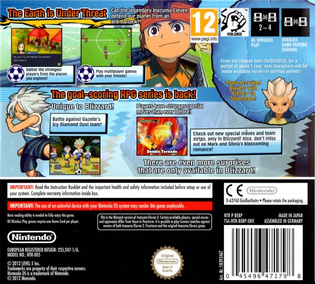 Inazuma Eleven 2 - Tempete de Feu - Dos