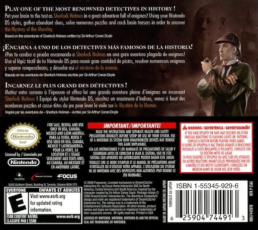 Sherlock Holmes DS : Le Mystère De La Momie dos