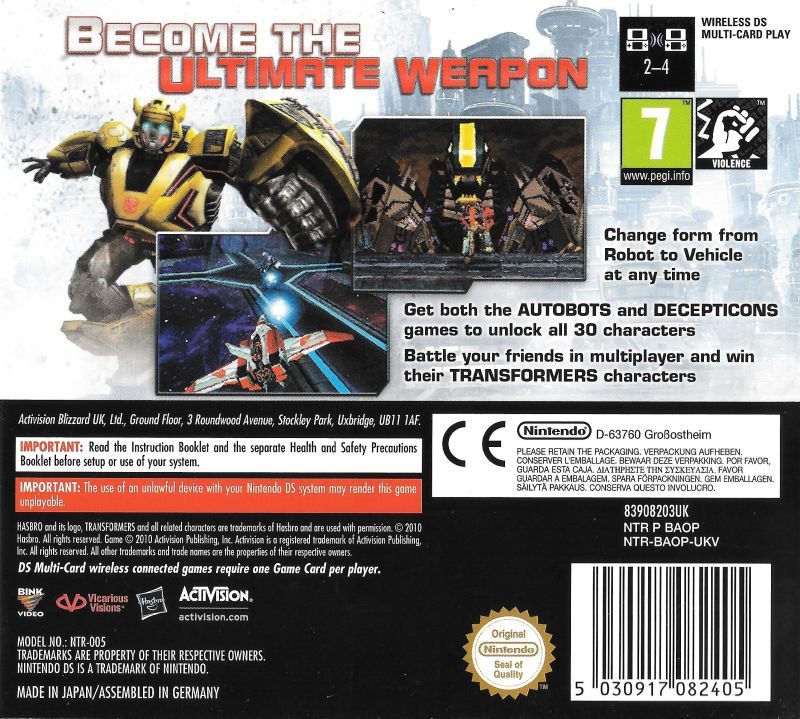 Transformers : La Guerre Pour Cybertron - Autobots - Dos