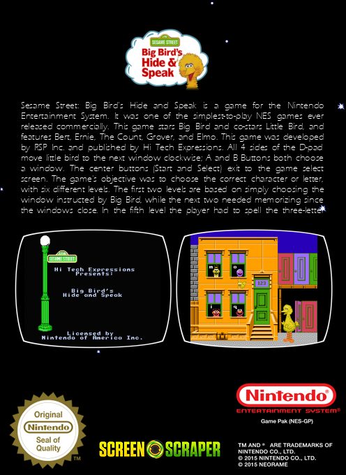 Sesame Street : Big Bird's Hide & Speak dos