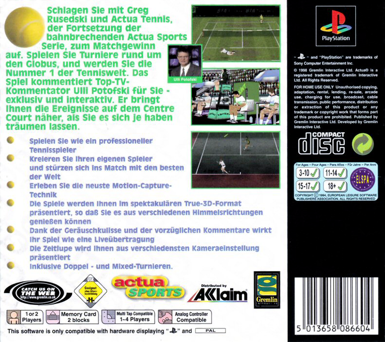 Actua Tennis - Dos