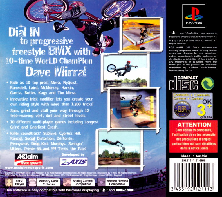 Dave Mirra Freestyle BMX - Dos