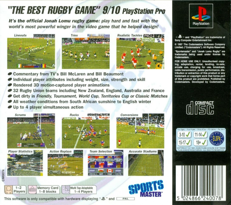 Jonah Lomu Rugby - Dos