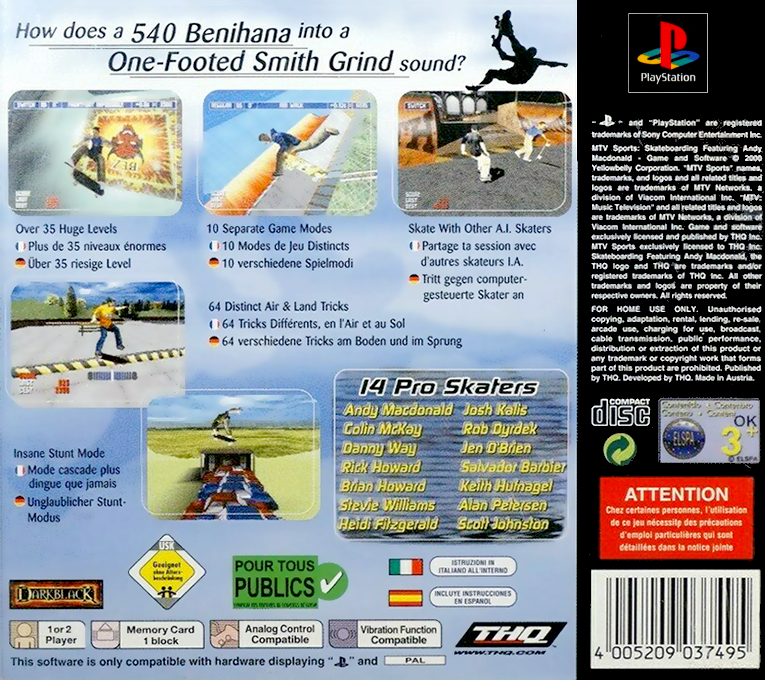 MTV Sports : Skateboarding featuring Andy Macdonald - Dos