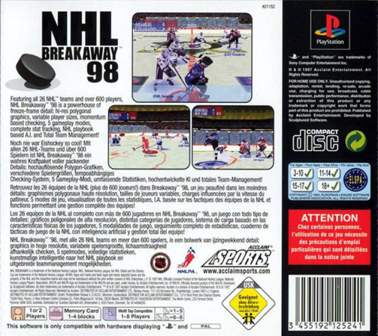 NHL Breakaway 98 - Dos