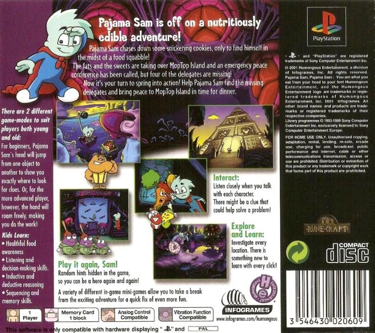 Pyjama Sam : Héros du Goûter - Dos