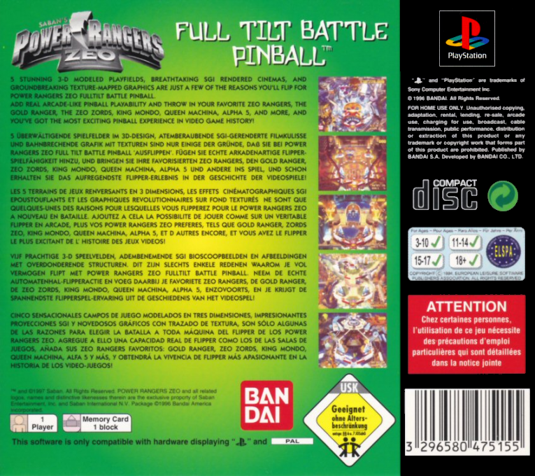 Saban's Power Rangers Zeo : Full Tilt Battle Pinball - Dos