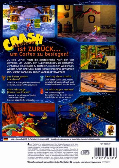 Crash Bandicoot : La Vengeance De Cortex - Dos