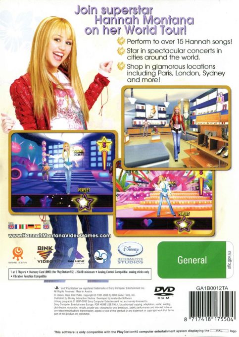 Disney Hannah Montana : En Tournée Mondiale - Dos
