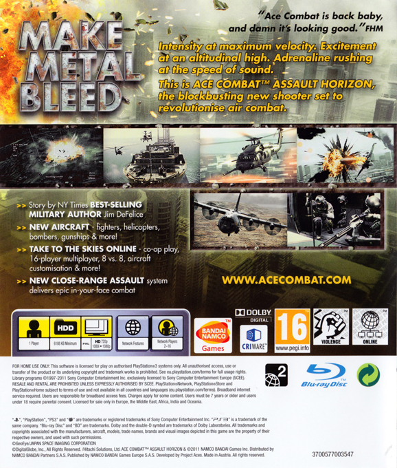 Ace Combat : Assault Horizon - Dos