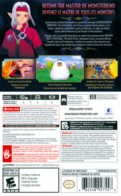 Dragon Quest Monsters : Le Prince des ombres - Dos